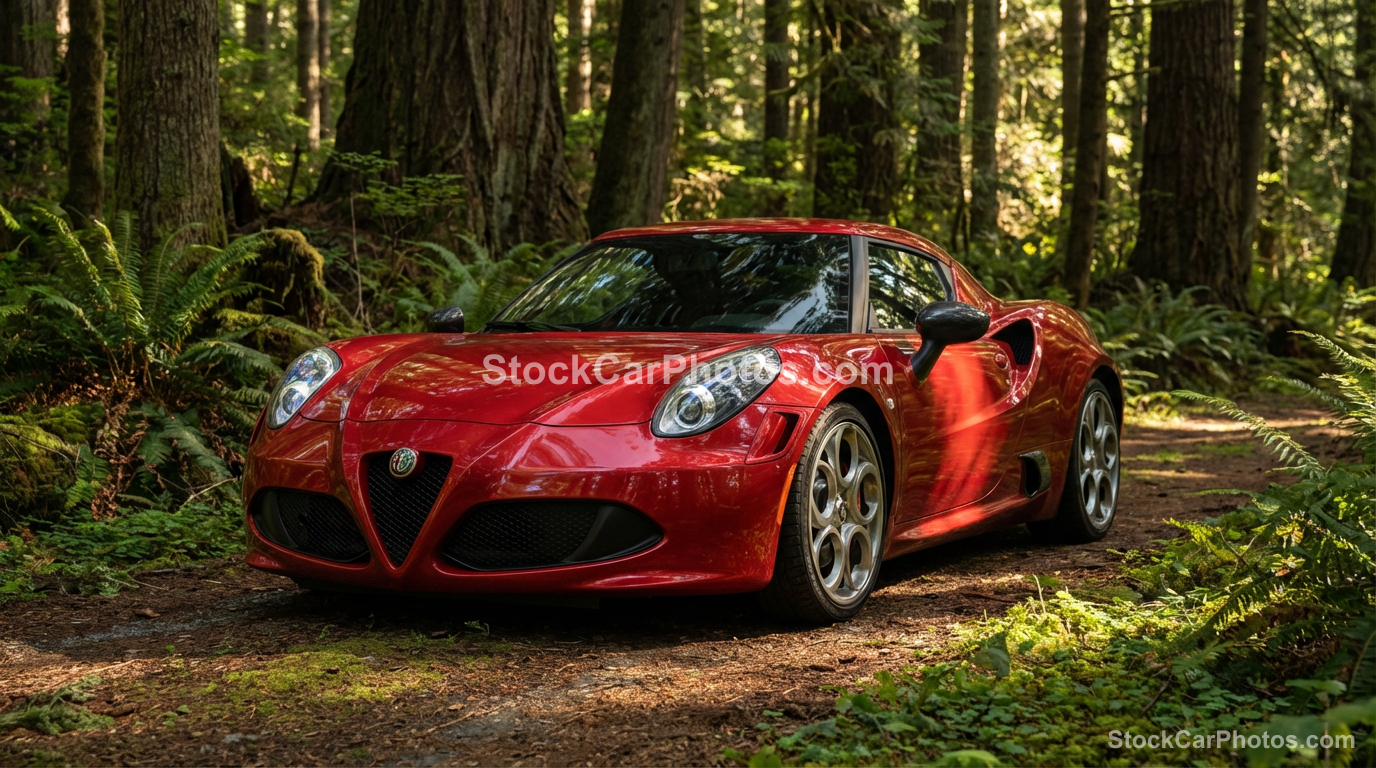 null Alfa Romeo 4C  - Forest Front 3/4 view - Professional automotive stock photography