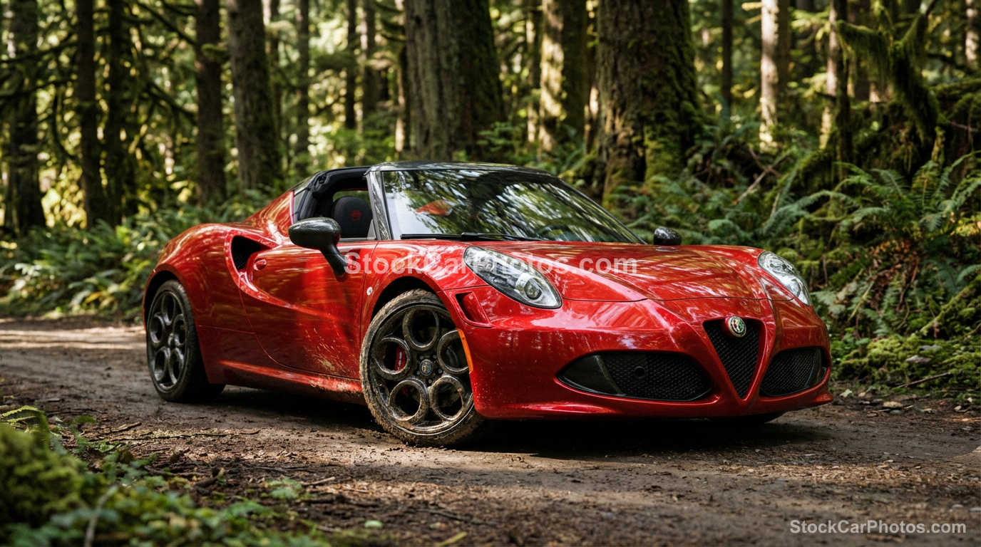 null Alfa Romeo 4C  - Forest Front 3/4 view - Professional automotive stock photography