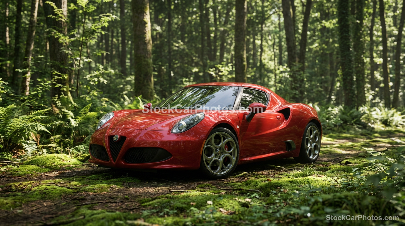 null Alfa Romeo 4C  - Forest Front 3/4 view - Professional automotive stock photography