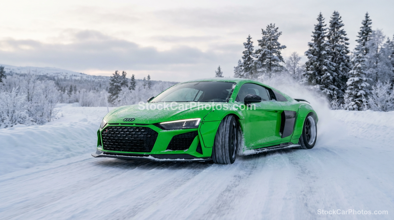  Audi R8 2020  - Snowy Road Front 3/4 view
