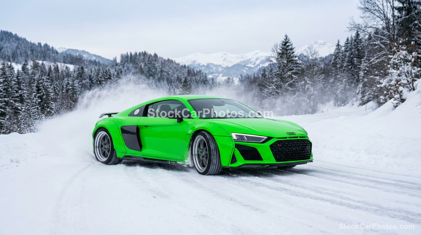  Audi R8 2020  - Snowy Road Front 3/4 view